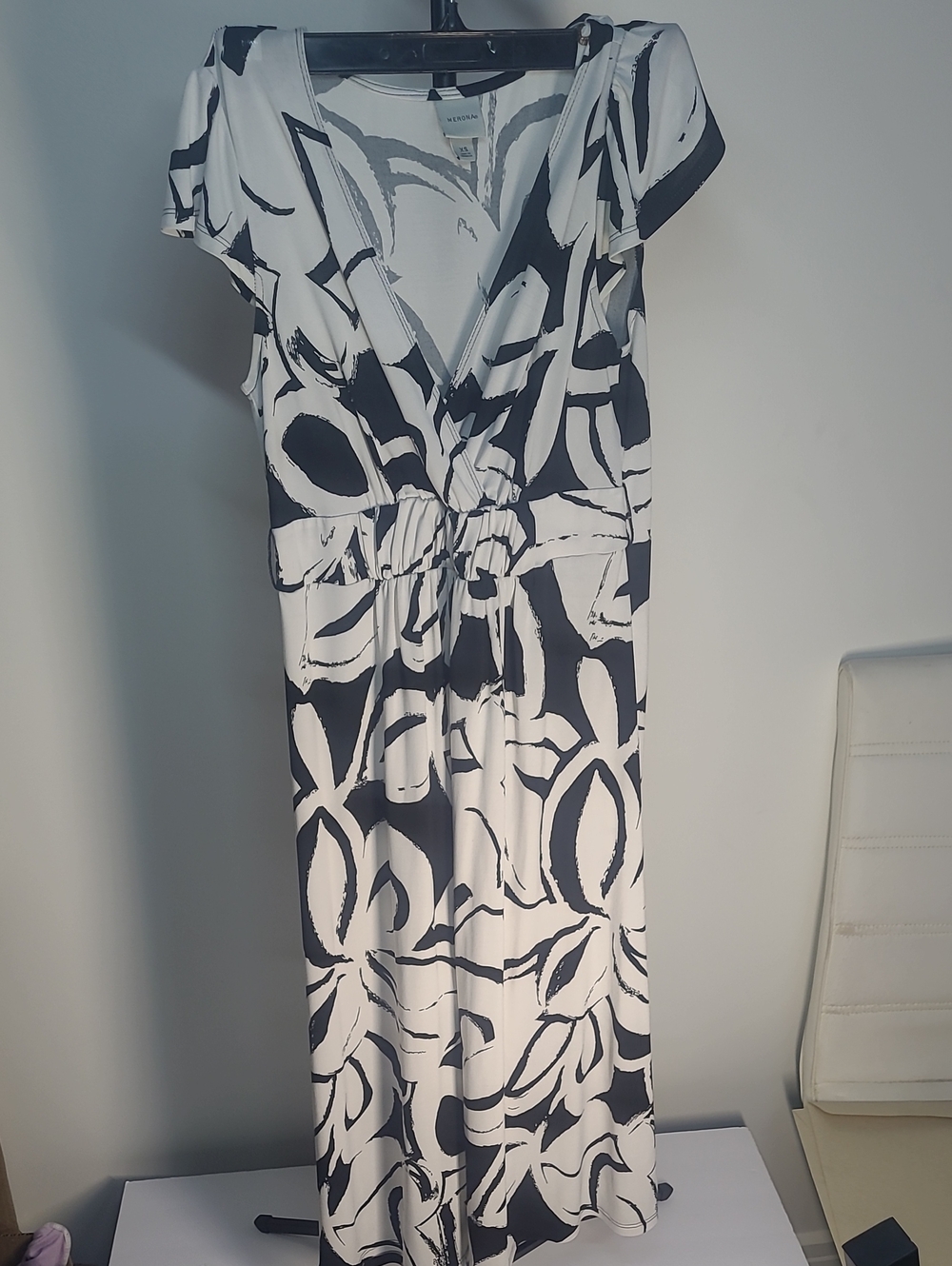 Merona Black & White Floral Wrap-Style Maxi Dress
